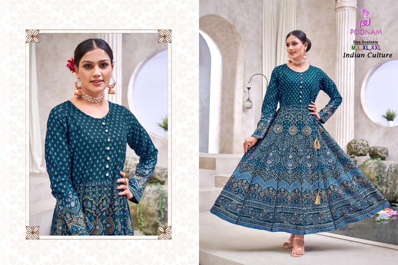 Poonam Indian Culture Printed Ethnic Wear Wholesale Anarkali Catalog
